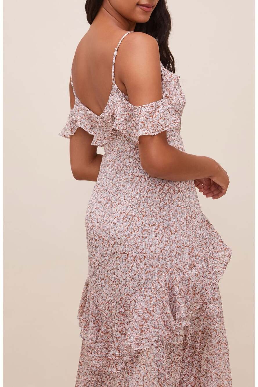 ASTR the Label Pemberley Floral Print Off-The-Shoulder Asymmetric Ruffle Maxi Dr - Picture 4 of 13